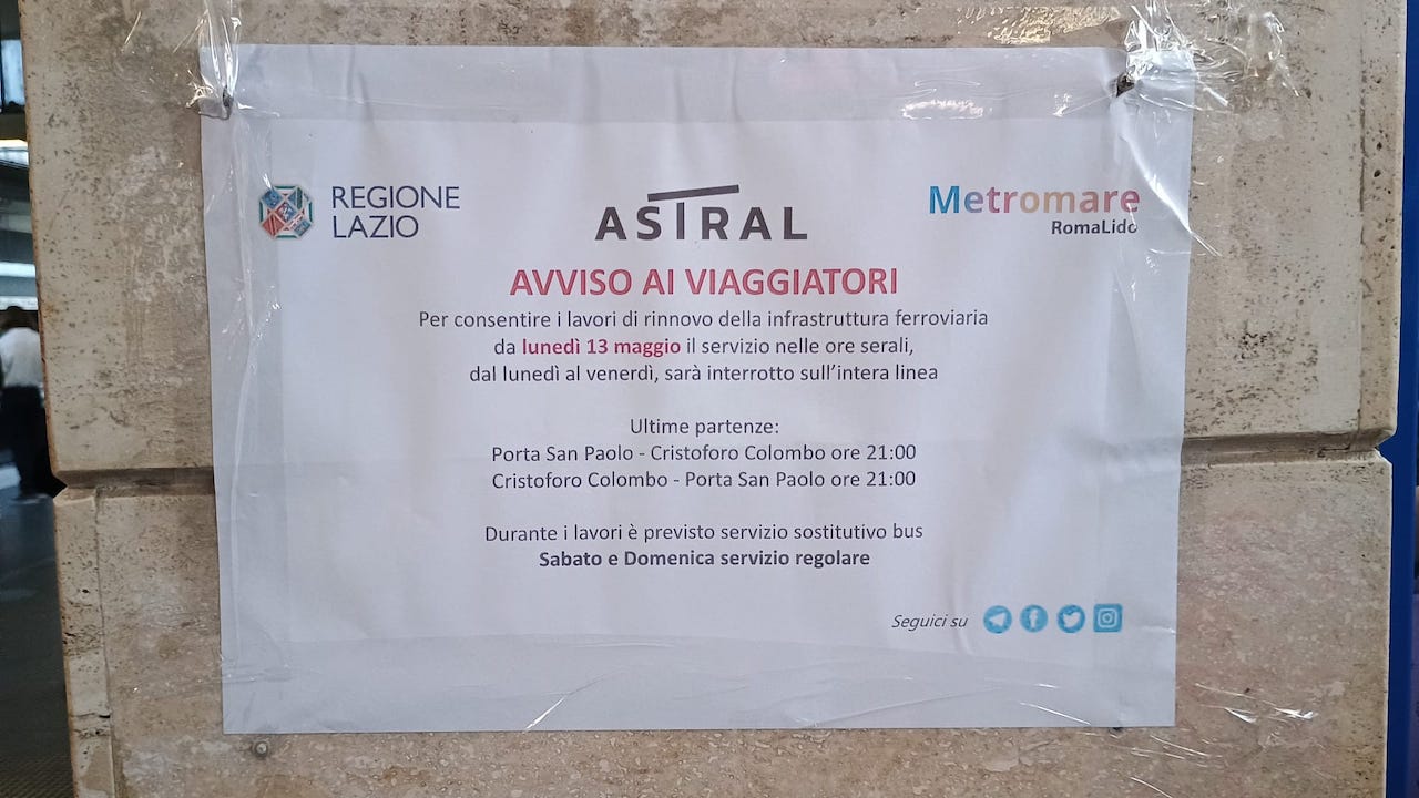 Roma Lido, dal 13 maggio chiusura alle 21 per lavori sulla linea aerea