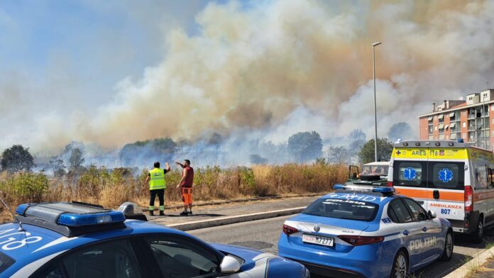 Roma, incendio di sterpaglie a Settecamini: fumo tra i palazzi