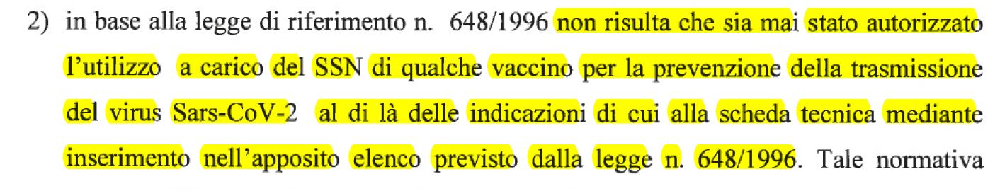 Senteza Velletri-VACCINI NON AUTORIZZATI PER SARS COV 2